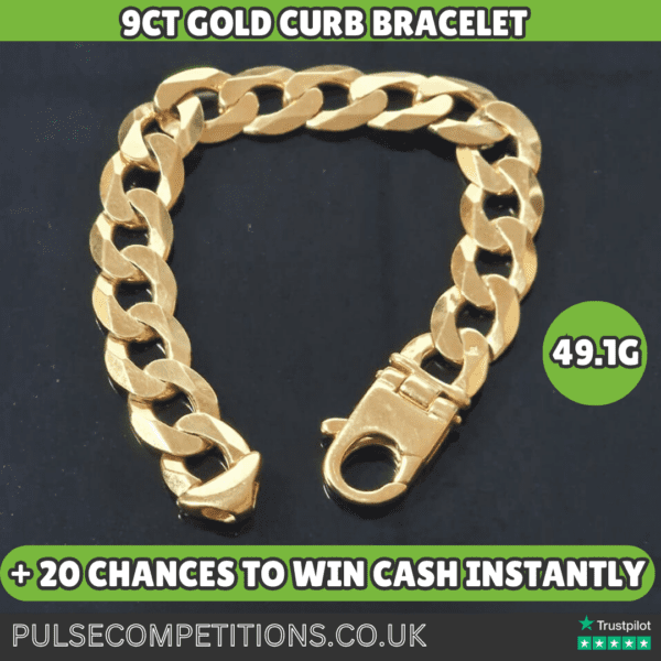 Mens/Ladies Curb Bracelet 9ct + Win cash INSTANTLY