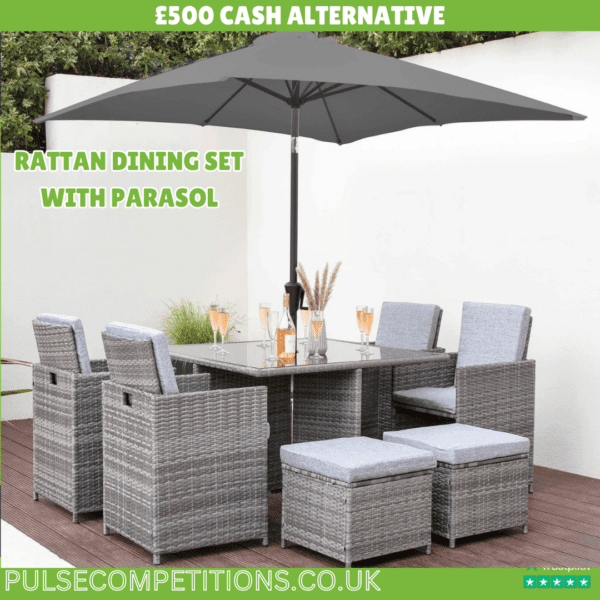 8 Seater Rattan Cube Dining Set with Parasol