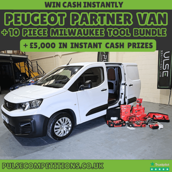 2019 Peugeot Partner Van & 10 Piece Milwaukee Tool Bundle + Win Cash instantly